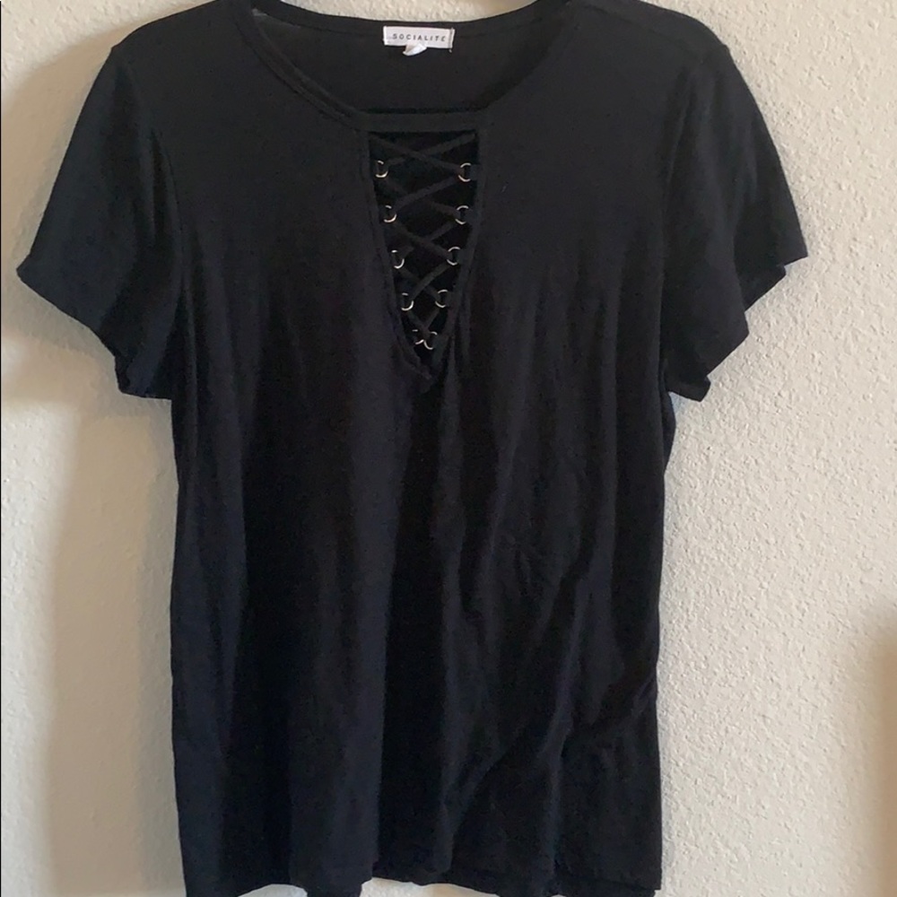 Socialite black lace up tee